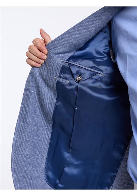 SINGLE-BREASTED LINEN BLEND SOLID COLOR TAILORED JACKET - LIGHT BLUE LUIGI BORRELLI - NAPOLI | G271015- 03