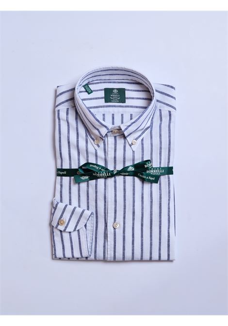 CAMICIA BUTTON-DOWN MISTO LINO RIGHE - BLU LUIGI BORRELLI - NAPOLI | LT11005- 27