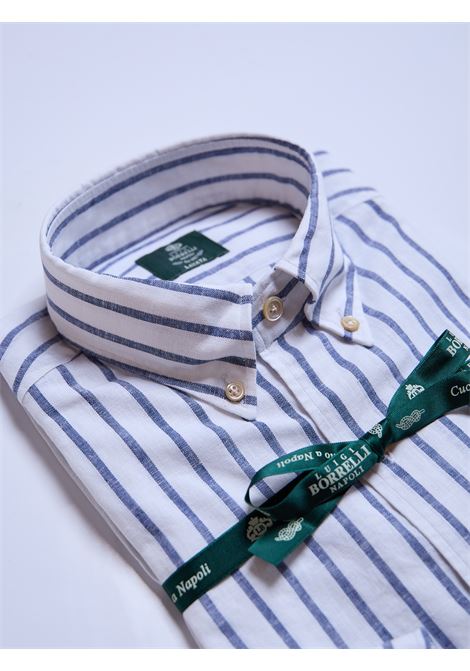 CAMICIA BUTTON-DOWN MISTO LINO RIGHE - BLU LUIGI BORRELLI - NAPOLI | LT11005- 27
