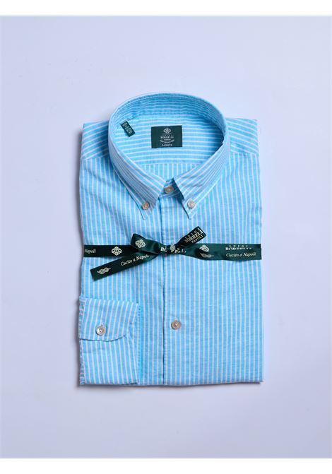 CAMICIA BUTTON-DOWN RIGHE - TURCHESE LUIGI BORRELLI - NAPOLI | LT11077- 02