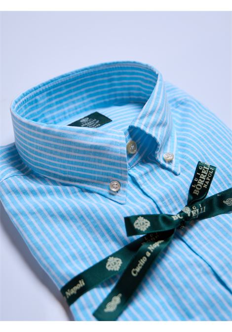 CAMICIA BUTTON-DOWN RIGHE - TURCHESE LUIGI BORRELLI - NAPOLI | LT11077- 02