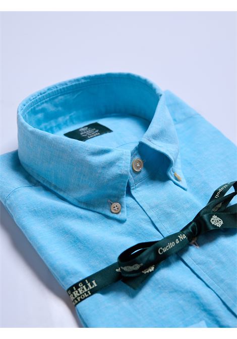 CAMICIA BUTTON-DOWN MISTO LINO - TURCHESE LUIGI BORRELLI - NAPOLI | LT441061- 07