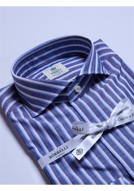 CAMICIA ZEPHIRE RIGHE - BLU LUIGI BORRELLI - NAPOLI | SR11001- 11