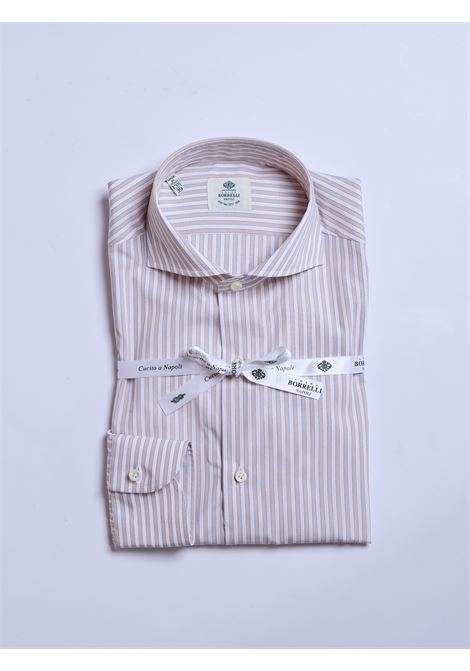 CAMICIA COTONE/LINO RIGHE - BEIGE LUIGI BORRELLI - NAPOLI | SR11003- 08