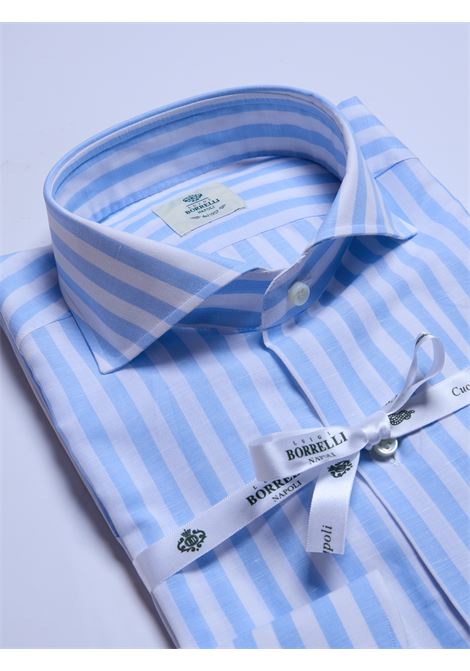 CAMICIA COTONE/LINO RIGHE - AZZURRO LUIGI BORRELLI - NAPOLI | SR11010- 21