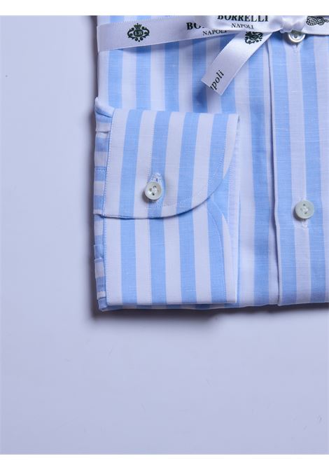 CAMICIA COTONE/LINO RIGHE - AZZURRO LUIGI BORRELLI - NAPOLI | SR11010- 21