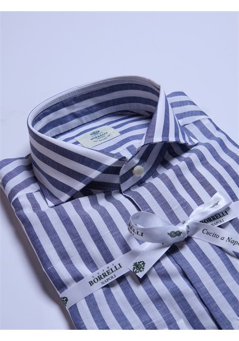 CAMICIA COTONE/LINO RIGHE - BLU LUIGI BORRELLI - NAPOLI | SR11010- 22