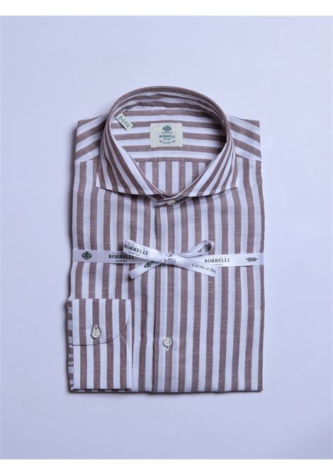 CAMICIA COTONE/LINO RIGHE - MARRONE LUIGI BORRELLI - NAPOLI | SR11010- 27