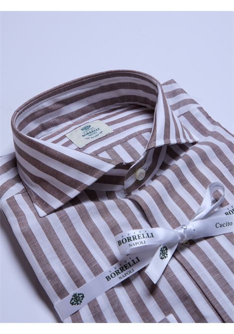 STRIPED COTTON/LINEN SHIRT - BROWN LUIGI BORRELLI - NAPOLI | SR11010- 27