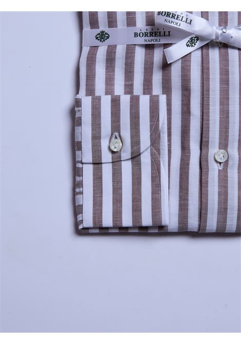 STRIPED COTTON/LINEN SHIRT - BROWN LUIGI BORRELLI - NAPOLI | SR11010- 27