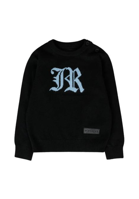 Maglione nero per neonato con logo celeste RICHMOND | RIA25009MANERO