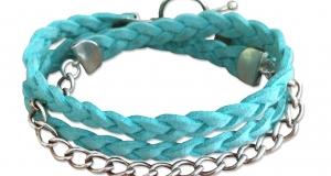 Turquoise Leather and Sterling Silver Bracelet