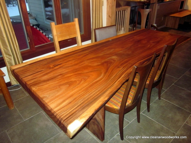 Acacia wood slab dining table