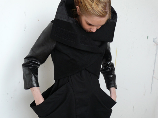 Womens leather and wool pea coat
