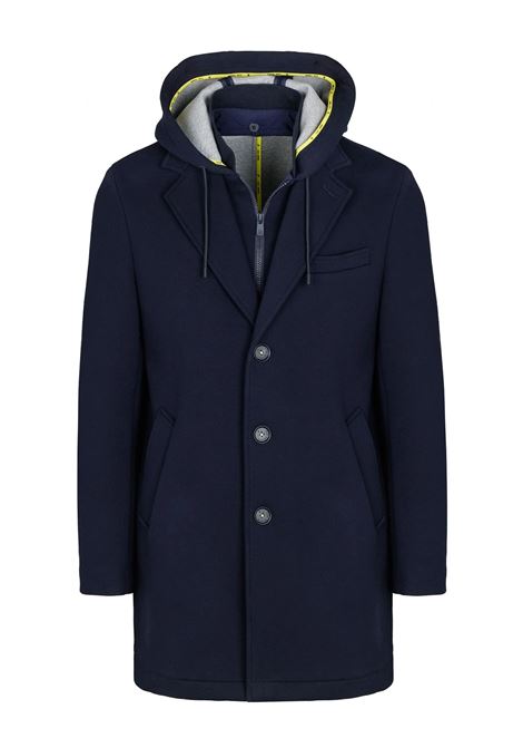 Cappotto con cappuccio in jersey accoppiato neoprene blu MANUEL RITZ | Cappotti | 3932H8407C-25374589
