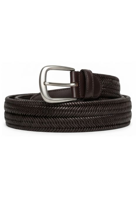 Deep Brown Leather Braided Belt ALBERTO LUTI | Belts | EL-SPIT.MO