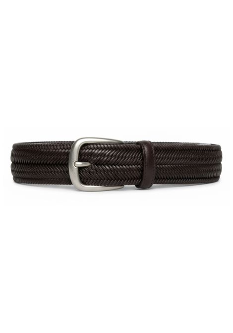 Deep Brown Leather Braided Belt ALBERTO LUTI | Belts | EL-SPIT.MO