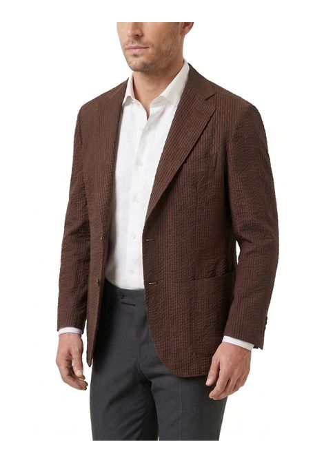 Brown Seersucker-Effect Single-Breasted Jacket TAGLIATORE | Blazer | G-DAKAR22K-PET-C80002694