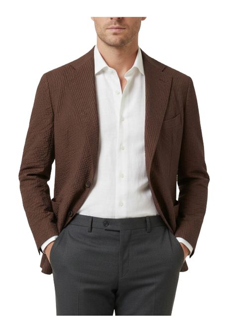 Brown Seersucker-Effect Single-Breasted Jacket TAGLIATORE | Blazer | G-DAKAR22K-PET-C80002694