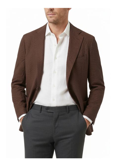 Brown Seersucker-Effect Single-Breasted Jacket TAGLIATORE | Blazer | G-DAKAR22K-PET-C80002694