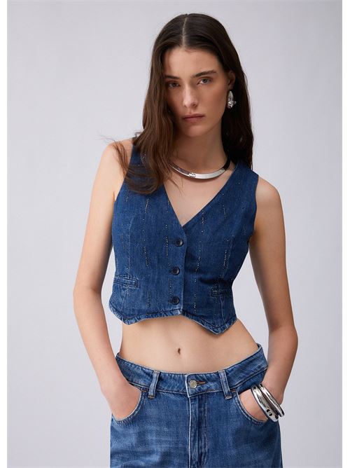 gilet in denim con strass Liu Jo | UA6188 D031578033
