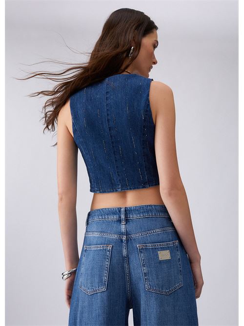 gilet in denim con strass Liu Jo | UA6188 D031578033