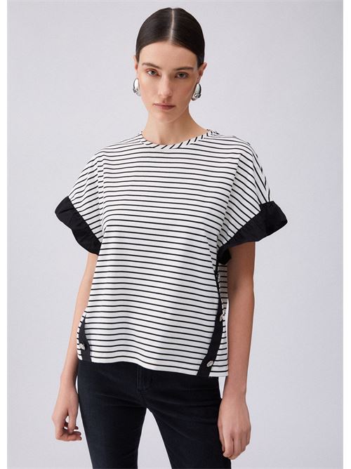 t-shirt a righe con bottoni gioiello Liu Jo | WA6496 J4909P9442