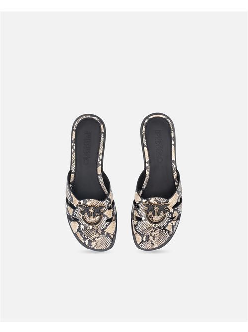 ciabattine in pelle con stampa pitone e logo love birds Pinko | SD0463P0I93