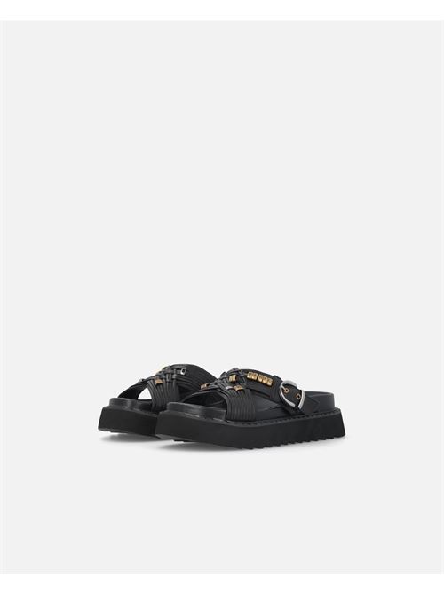 sandali slide in nappa intrecciata con anelli metallici Pinko | SD0537PZ99