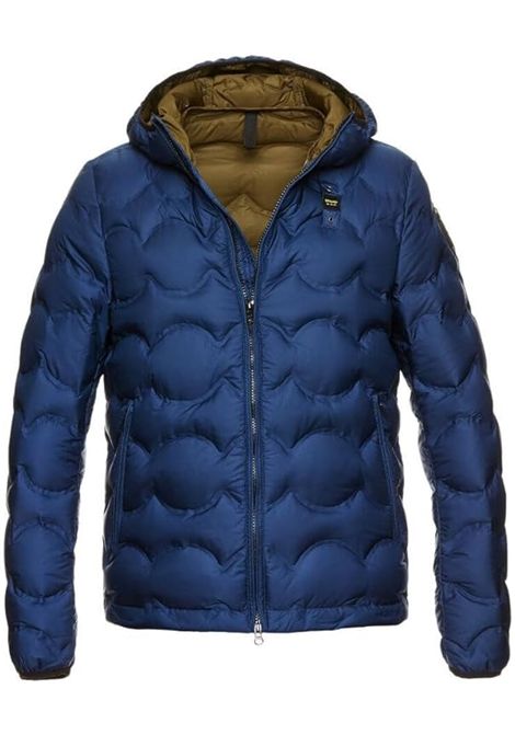 Piumino Blu Pier con Cuciture Nastrate ad Angoli e Cappuccio Fisso BLAUER | Piumino | BLUC03084004736891