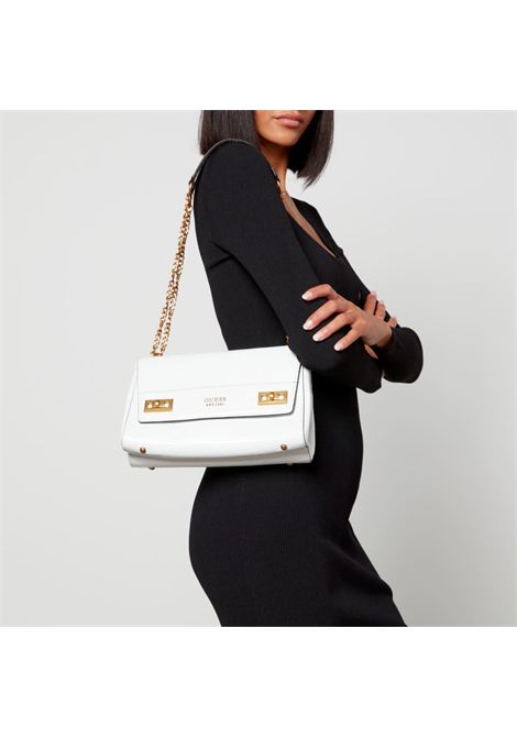 Borsetta Katey Croc Flap Shoulder Bag Bianca con Stampa Cocco GUESS | Borsa | HWCB8494190WHI