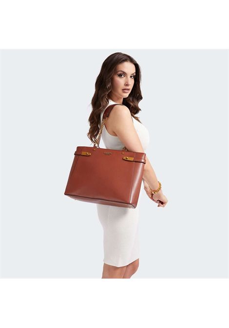 Shopper Guess Zadie whiskey in simil pelle con dettagli metallici oro GUESS | Borsa | HWVB8415230WKY
