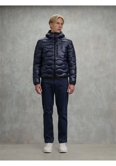 Piumino blu Wave con Trapuntatura a Onde e Cappuccio BLAUER | Piumino | BLUC03005006355888