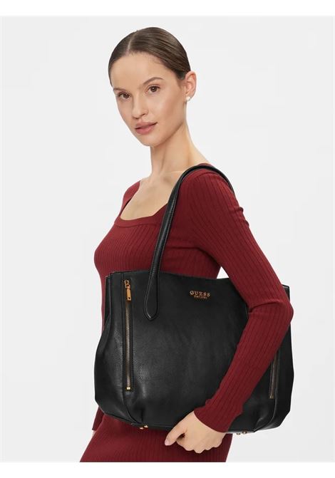 Shopper Guess nera in ecopelle con zip laterali e triplo comparto GUESS | Borsa | HWVB8977230BLA