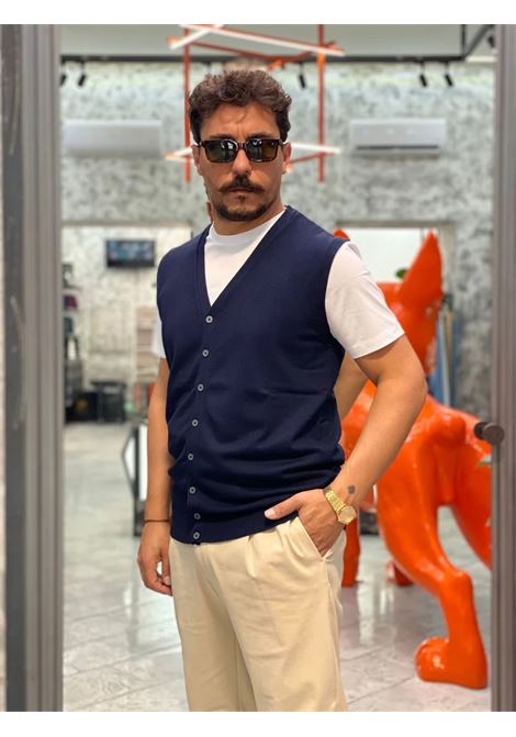Gilet da uomo in maglia blu con scollo a V e chiusura frontale a bottoni MARK-UP | Gilet | MK20013BLU