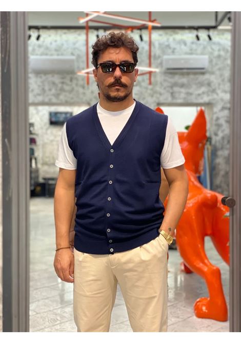 Gilet da uomo in maglia blu con scollo a V e chiusura frontale a bottoni MARK-UP | Gilet | MK20013BLU