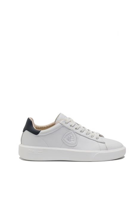 Sneakers Buck Bianche con Dettagli Blu Navy in Pelle Granata BLAUER | Scarpa | BUCK01/LEAWHI/NVY