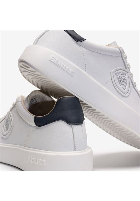 Sneakers Buck Bianche con Dettagli Blu Navy in Pelle Granata BLAUER | Scarpa | BUCK01/LEAWHI/NVY