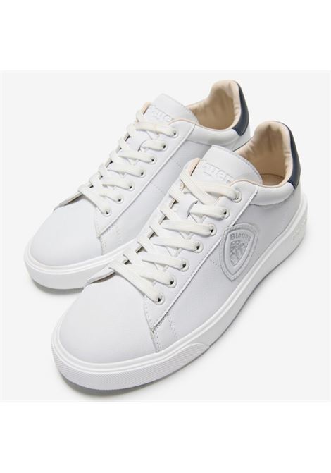 Sneakers Buck Bianche con Dettagli Blu Navy in Pelle Granata BLAUER | Scarpa | BUCK01/LEAWHI/NVY