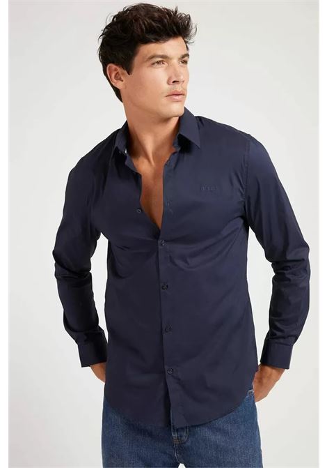 Camicia Slim Fit Blu Scuro  Cotone Stretch con Collo Classico GUESS | Camicia | M1YH20W7ZK1G7V2