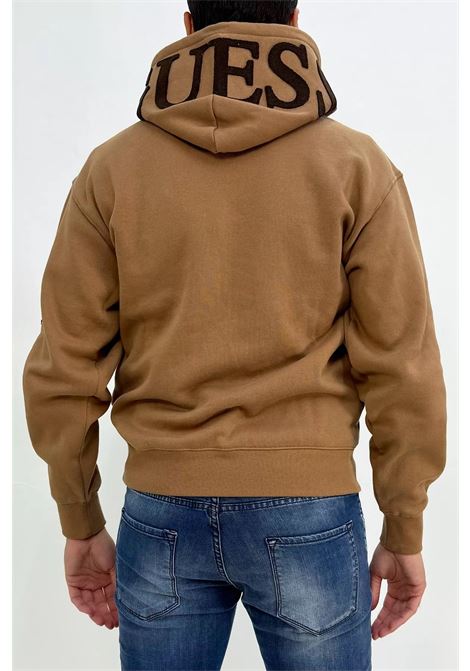 Felpa Cammello con Cappuccio Logato Nero e Polsini a Costine GUESS | Felpa | M4BQ05KBJ31G1R4