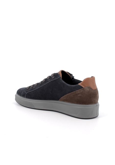 Sneakers blu scuromarrone in pelle scamosciata con lacci e zip IGI&CO | Scarpa | 6635100NOTTE