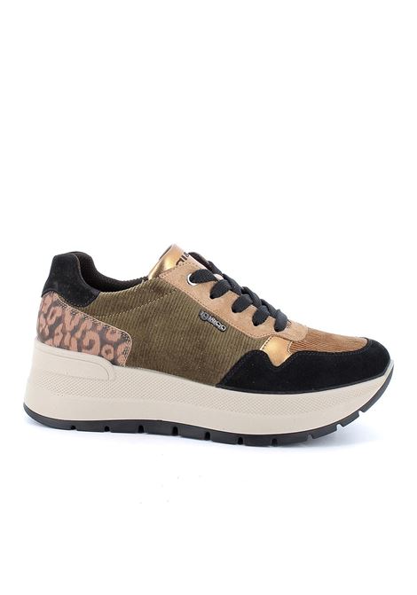 Sneakers con zeppa nero-marrone in scamosciato e velluto con lacci IGI&CO | Scarpa | 6675600NERO/MORO