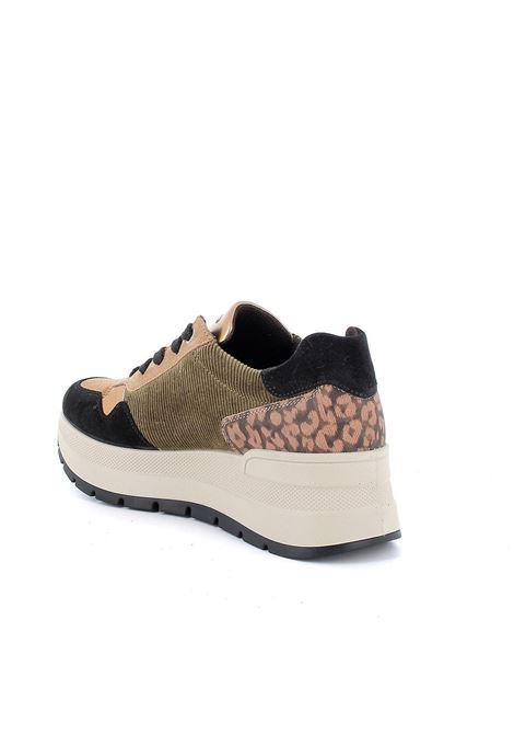 Sneakers con zeppa nero-marrone in scamosciato e velluto con lacci IGI&CO | Scarpa | 6675600NERO/MORO