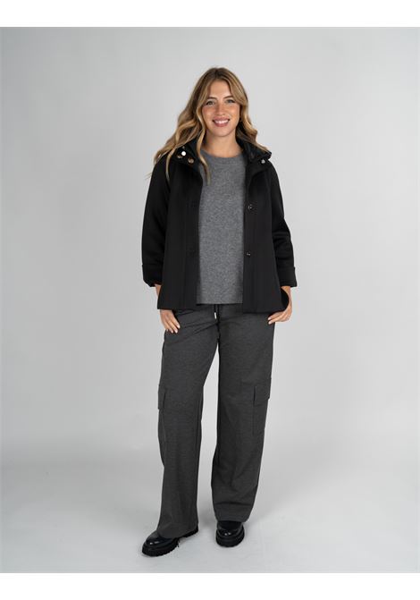Caban in Scuba Ultrastretch nero con Cappuccio in Nylon Trapuntato ELENA MIRO | Giaccone | F046Z000018N033