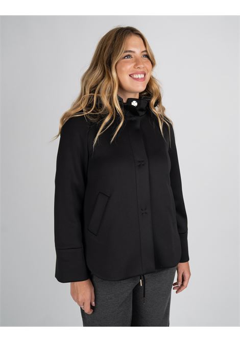 Caban in Scuba Ultrastretch nero con Cappuccio in Nylon Trapuntato ELENA MIRO | Giaccone | F046Z000018N033