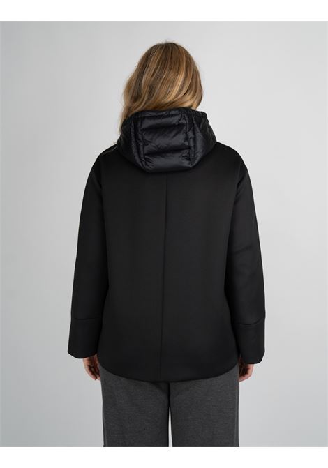 Caban in Scuba Ultrastretch nero con Cappuccio in Nylon Trapuntato ELENA MIRO | Giaccone | F046Z000018N033