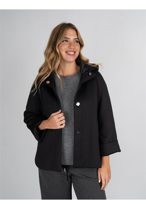Caban in Scuba Ultrastretch nero con Cappuccio in Nylon Trapuntato ELENA MIRO | Giaccone | F046Z000018N033