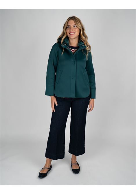 Caban verde in Scuba Ultrastretch con Cappuccio in Nylon Trapuntato ELENA MIRO | Giaccone | F046Z000018N035