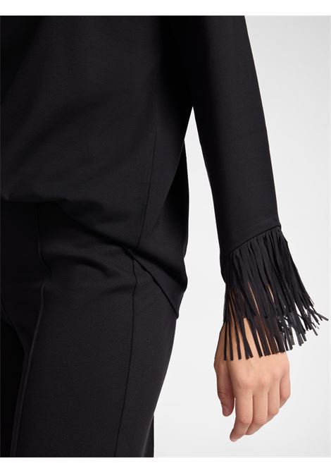 T-shirt Nera in Punto Milano con Maniche 3/4 e Frange in Georgette ELENA MIRO | T-shirt | G290Z000448N033